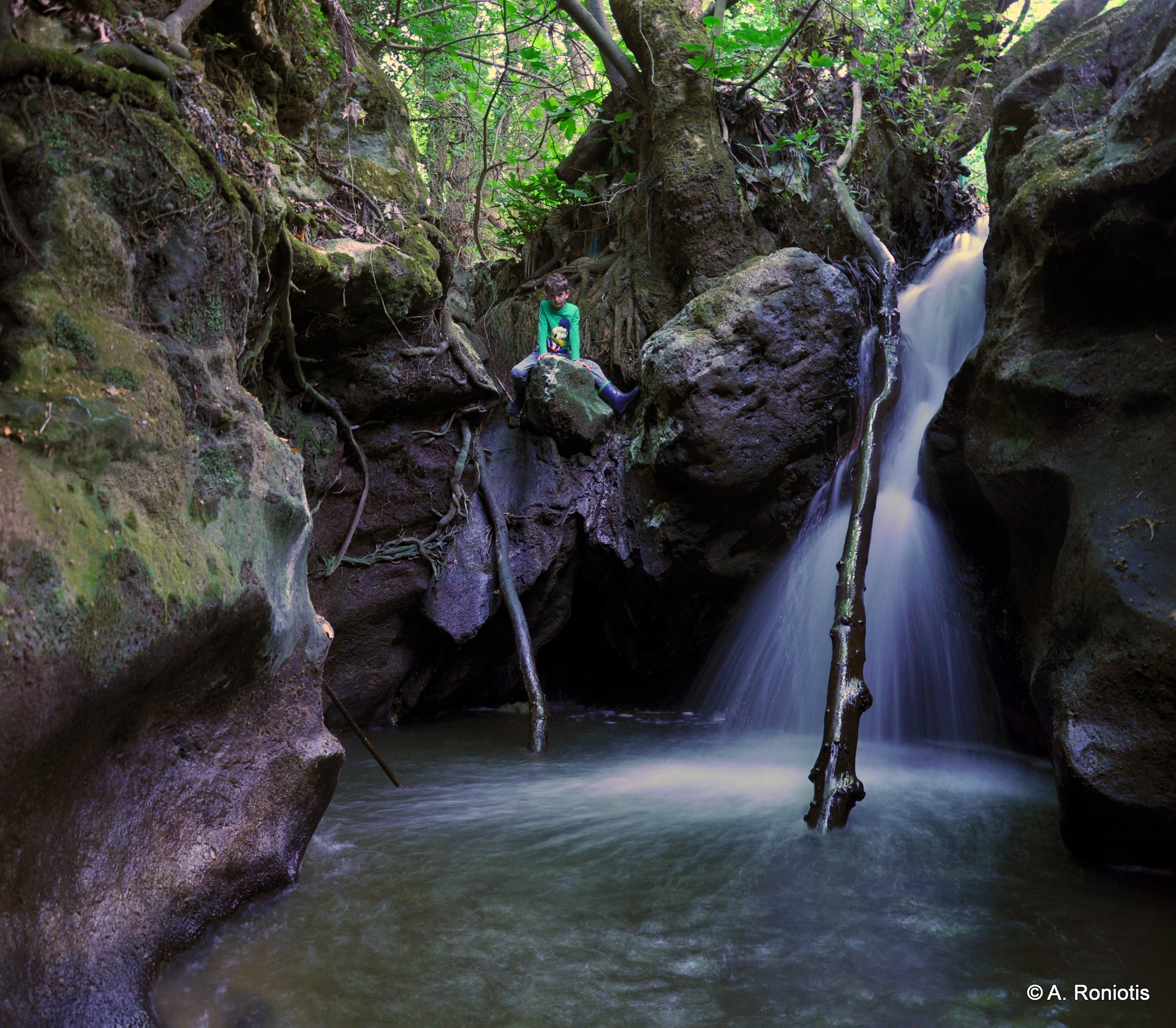 Lefteris posing at Karydaki waterfall